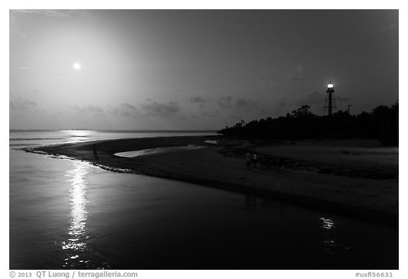 Lighthouse Point and full moon, Sanibel Island. Florida, USA