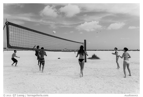 Volleyball at Siesta Beach, Sarasota. Florida, USA (black and white)
