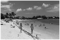 Families on Sombrero Beach, Marathon Key. The Keys, Florida, USA ( black and white)