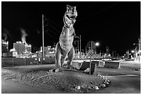 Dinosaur at night, Turkey Point Nuclear power plant. Florida, USA ( black and white)