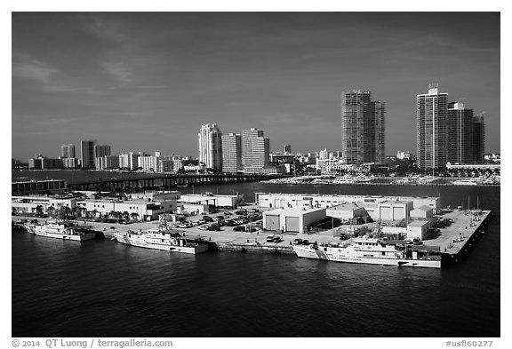 Coast guard station and Miami Beach. Florida, USA (black and white)
