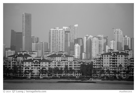 Miami Waterfront and high-rises at sunrise. Florida, USA (black and white)