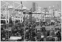 Shipping containers, cranes, and skyline, Miami. Florida, USA ( black and white)