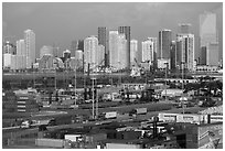 Miami Freight harbor and skyline. Florida, USA ( black and white)