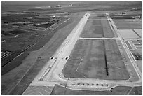 Aerial view of Homestead air force airport with fighter jets parked. Florida, USA ( black and white)