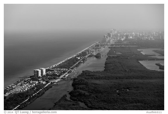 Aerial view of Fort Lauderdale Coast. Florida, USA (black and white)