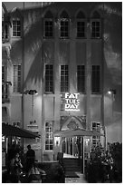 Hotel facade at night, South Beach District, Miami Beach. Florida, USA ( black and white)
