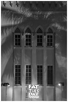 Detail of Art Deco facade with shadow of palm tree at night, Miami Beach. Florida, USA ( black and white)