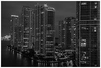 Brickell Key at night, Miami. Florida, USA ( black and white)