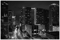Miami downtown skyline at night from Area 31, Miami. Florida, USA ( black and white)