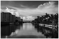Biscayne Bay glassy arm between islands, North Beach. Florida, USA ( black and white)