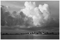 Thunderstorms clouds above skyline and Biscayne Bay. Florida, USA ( black and white)