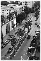 Street and taxis from above, Miami Beach. Florida, USA ( black and white)