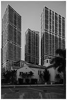 First Presbyterian Church and high rise towers, Miami. Florida, USA ( black and white)