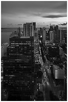 High view of Brickell district and Biscayne Bay at sunset, Miami. Florida, USA ( black and white)