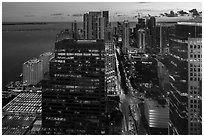 Downtown financial district and Biscayne Bay at sunset from above, Miami. Florida, USA ( black and white)