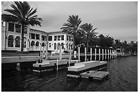 Mansion with boat dock. Coral Gables, Florida, USA ( black and white)
