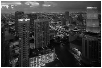 Miami Skyline at dusk with Miami River and Brickell District, Miami. Florida, USA ( black and white)