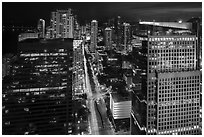 High view of Miami Skyline at night with Brickell Av from Fifty Ultra Lounge, Miami. Florida, USA ( black and white)