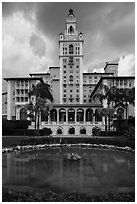 Pond and Miami Biltmore Hotel. Coral Gables, Florida, USA ( black and white)