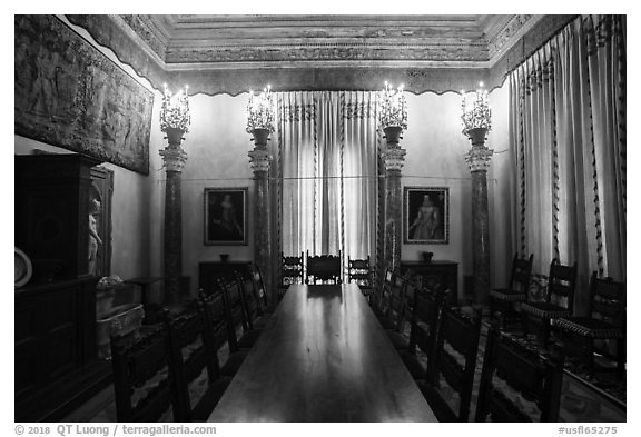 Room, Vizcaya Museum, Coconut Grove, Miami. Florida, USA (black and white)