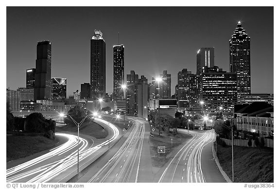 Atlanta skyline and highway at night. Atlanta, Georgia, USA