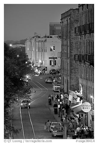 River street at dusk from above. Savannah, Georgia, USA (black and white)
