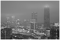 Mid-town high rise buildings in fog a dawn. Atlanta, Georgia, USA (black and white)