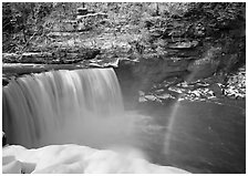 Double rainbow over Cumberland Falls in winter. Kentucky, USA (black and white)