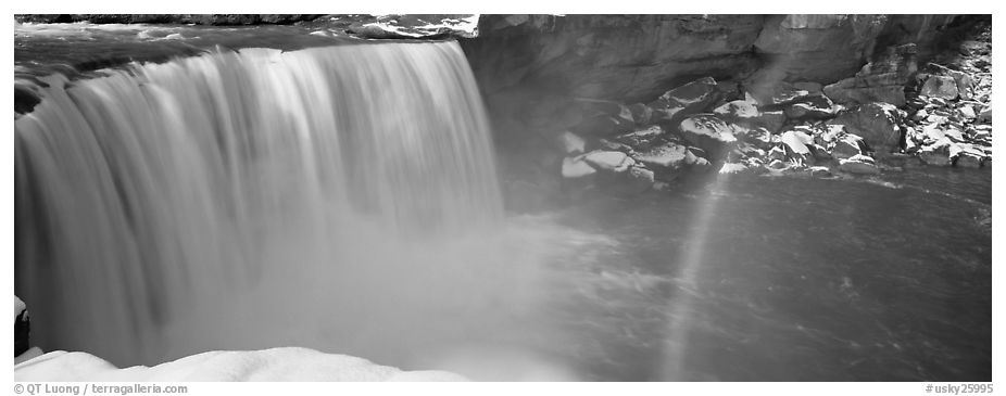 Waterfall and rainbow in winter. Kentucky, USA (black and white)