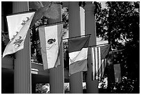 Facade with the four historic flags which have been flown over Louisiana. Louisiana, USA ( black and white)