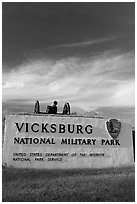Entrance sign, Vicksburg National Military Park. Vicksburg, Mississippi, USA (black and white)