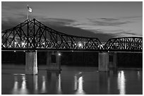 Bridge over the Mississippi river at dusk. Vicksburg, Mississippi, USA ( black and white)