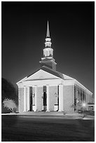 First Baptist Church in Federal style, by night. Natchez, Mississippi, USA (black and white)