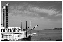 Riverboat and Mississippi River. Natchez, Mississippi, USA ( black and white)