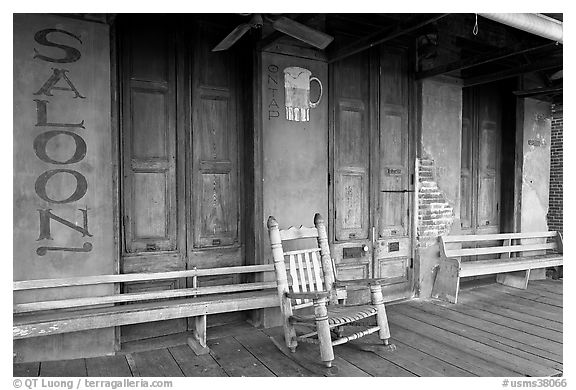 Saloon Porch, Natchez under-the-hill. Natchez, Mississippi, USA (black and white)