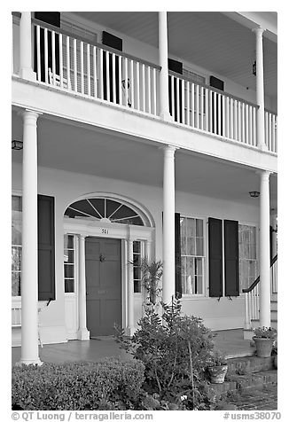 Facade of Griffith-McComas house. Natchez, Mississippi, USA (black and white)