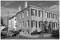 Horse carriage in the historic district. Natchez, Mississippi, USA ( black and white)