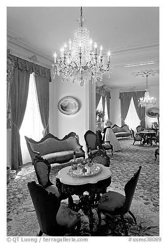 Rosewood furniture by John Henry Belter in Rosalie. Natchez, Mississippi, USA (black and white)