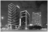 Downtown High rise buildings at night. Jackson, Mississippi, USA (black and white)