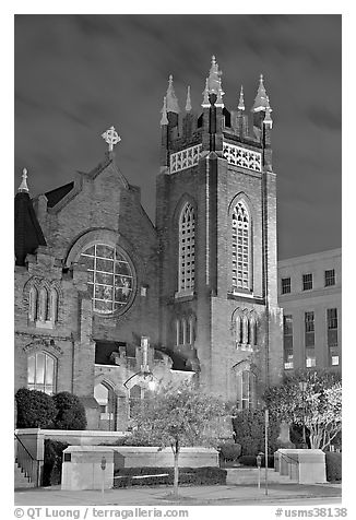 St Andrew Episcopal Cathedral at night. Jackson, Mississippi, USA (black and white)