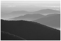 Ridges in haze, Blue Ridge Parkway. Virginia, USA (black and white)