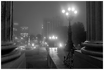 Streets on foggy night seen from state capitol. Columbia, South Carolina, USA (black and white)