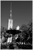 Fountain on Marion Square and church. Charleston, South Carolina, USA ( black and white)