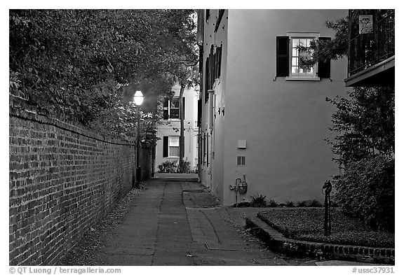 Alley at dusk. Charleston, South Carolina, USA