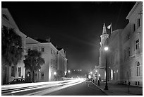 Four Corners of Law (church, courthouses, city hall) at night. Charleston, South Carolina, USA ( black and white)