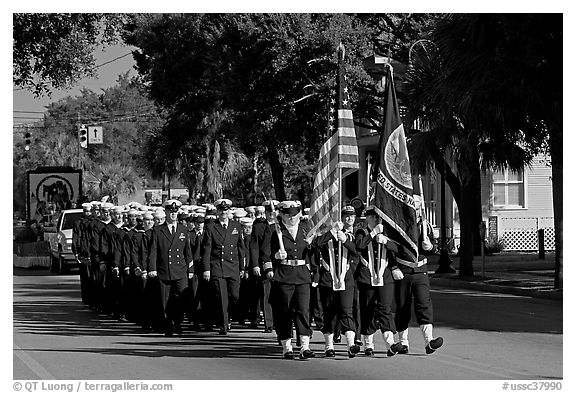 US Navy marching during parade. Beaufort, South Carolina, USA