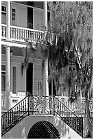 House entrance with spanish moss. Beaufort, South Carolina, USA (black and white)