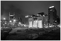 Skyline seen from Bicentenial Park by night. Nashville, Tennessee, USA ( black and white)