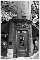 Corner entrance in brick building, Hard Rock Cafe. Nashville, Tennessee, USA ( black and white)